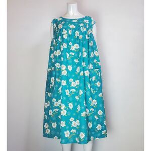 Vintage 90s Roaman's Plus Size Teal Floral Tent Dress 1X